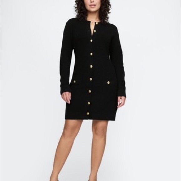 GAP Black Mini Sweater Dress with Gold Buttons - Picture 2 of 8